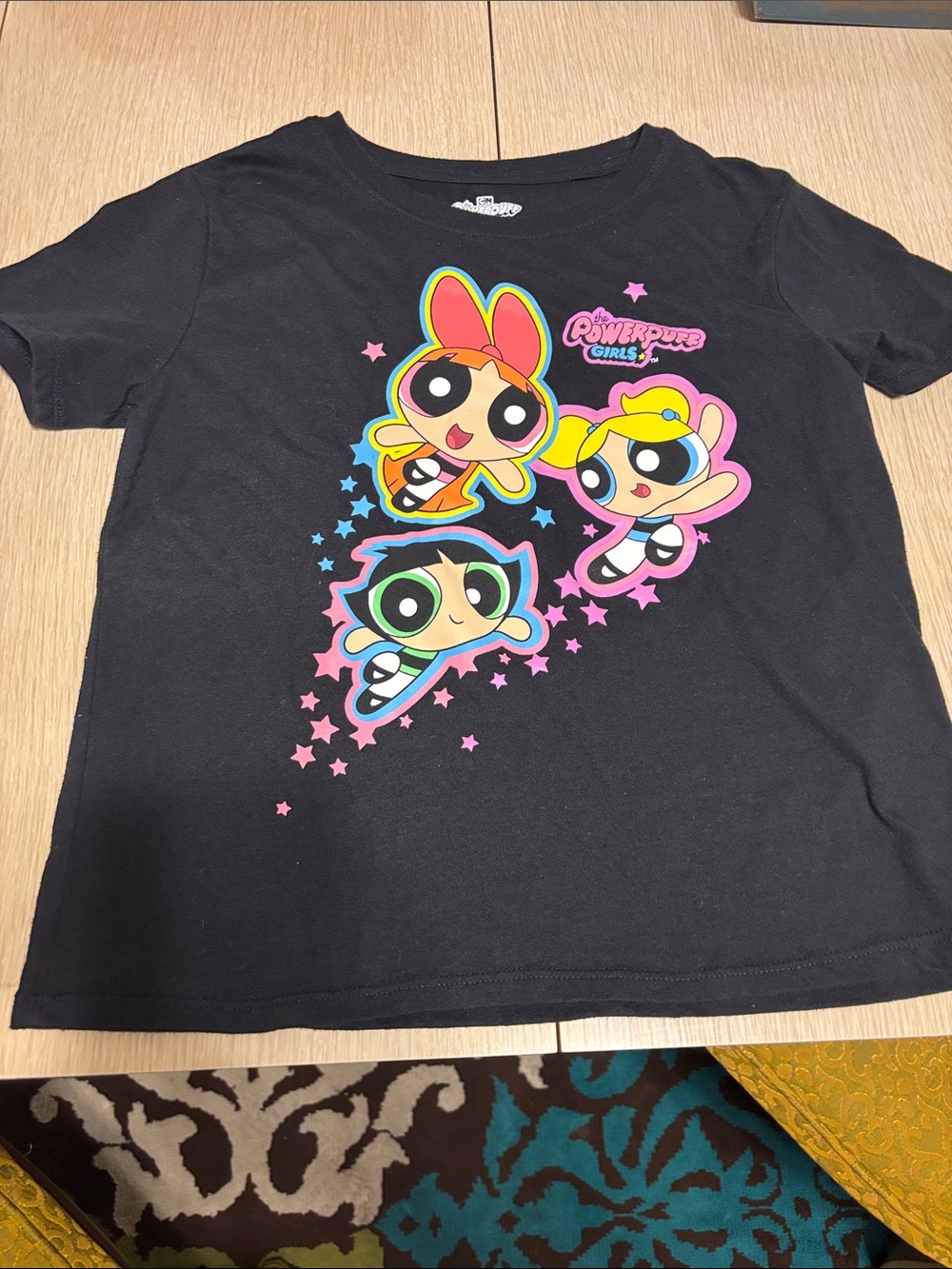 Cartoon Network Powerpuff Girls Black Tee with Neon Graphic